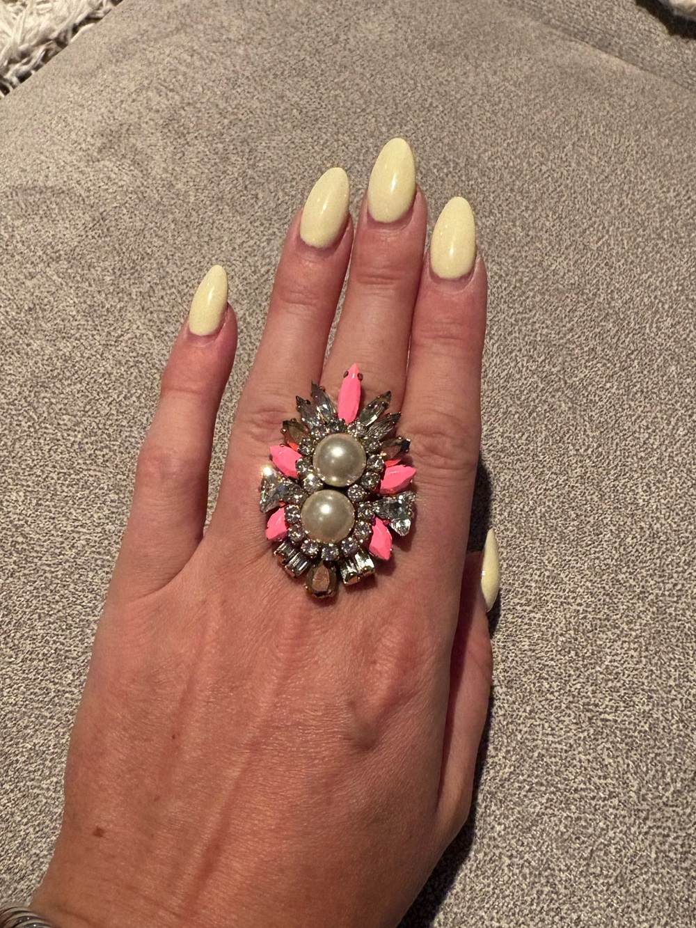 Shourouk Pink and Pearl Crystal Statement Ring